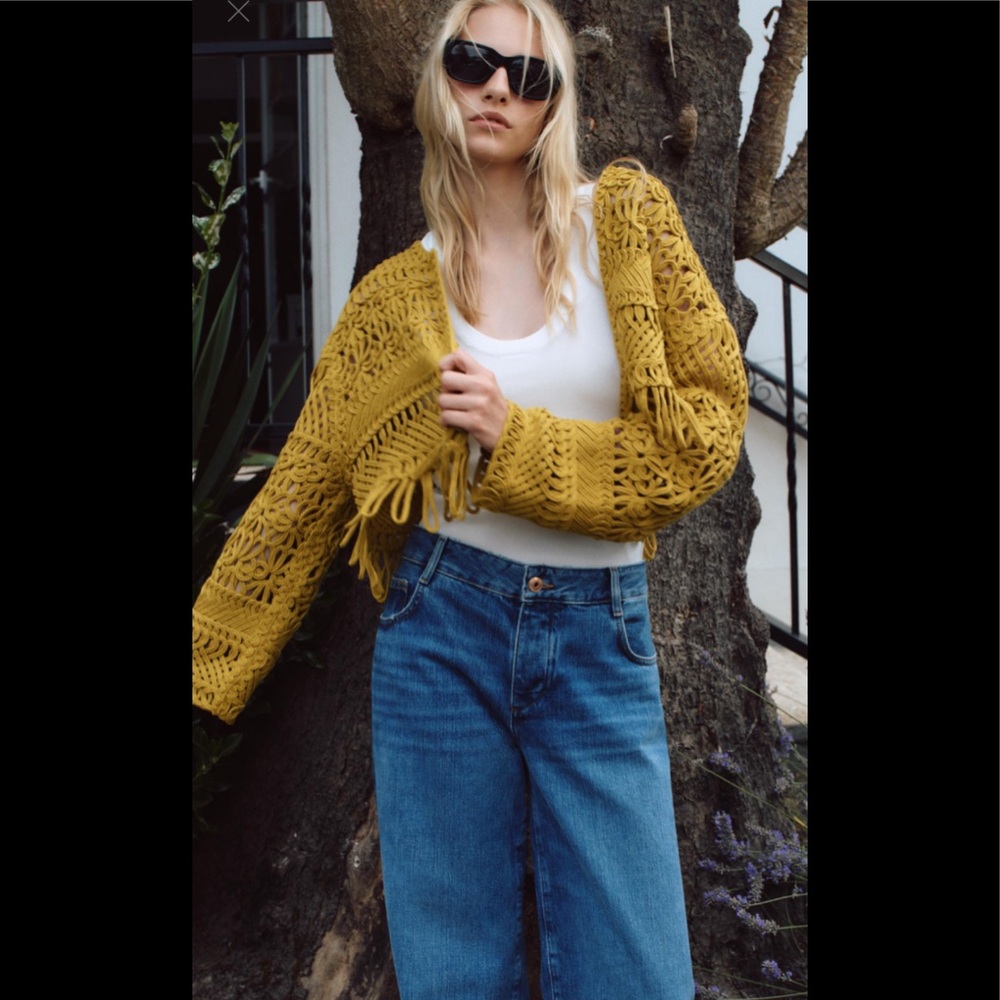 Zara Yellow Fringe Cropped Jacket